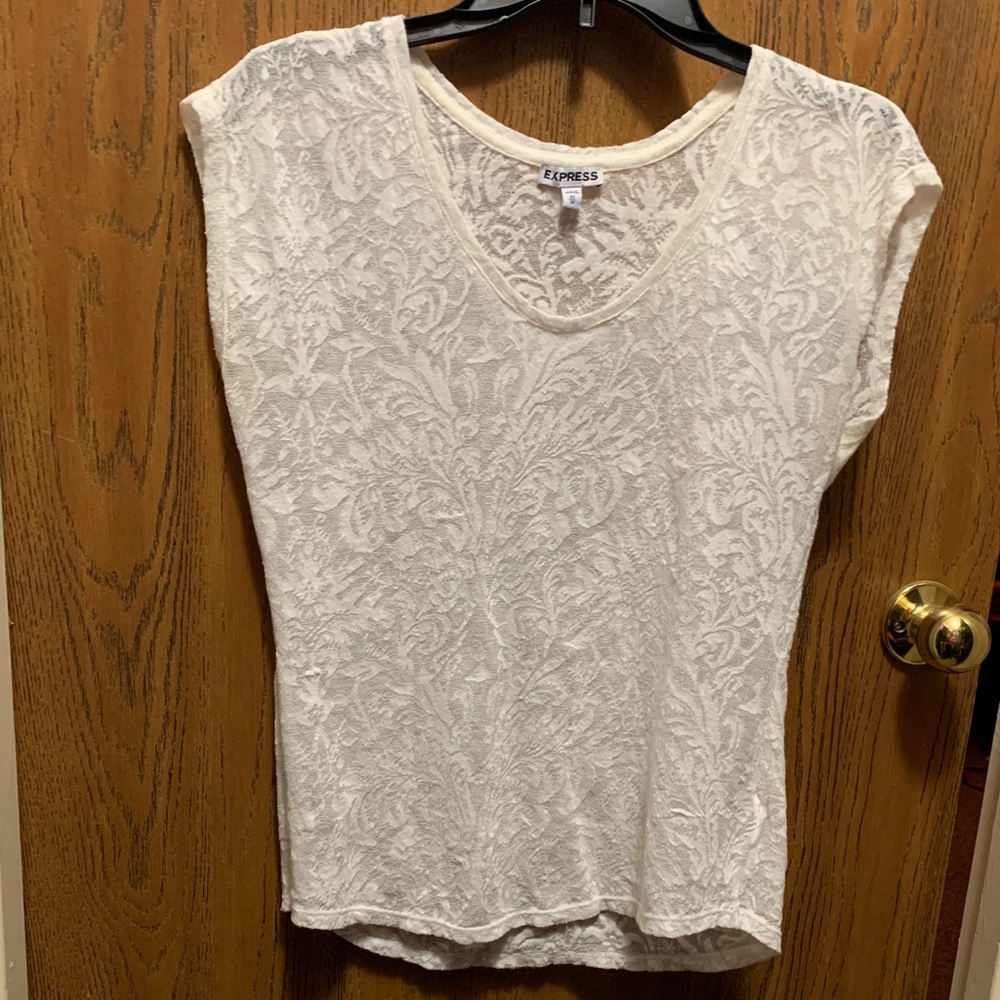 Express cream lace cap sleeve shirt
